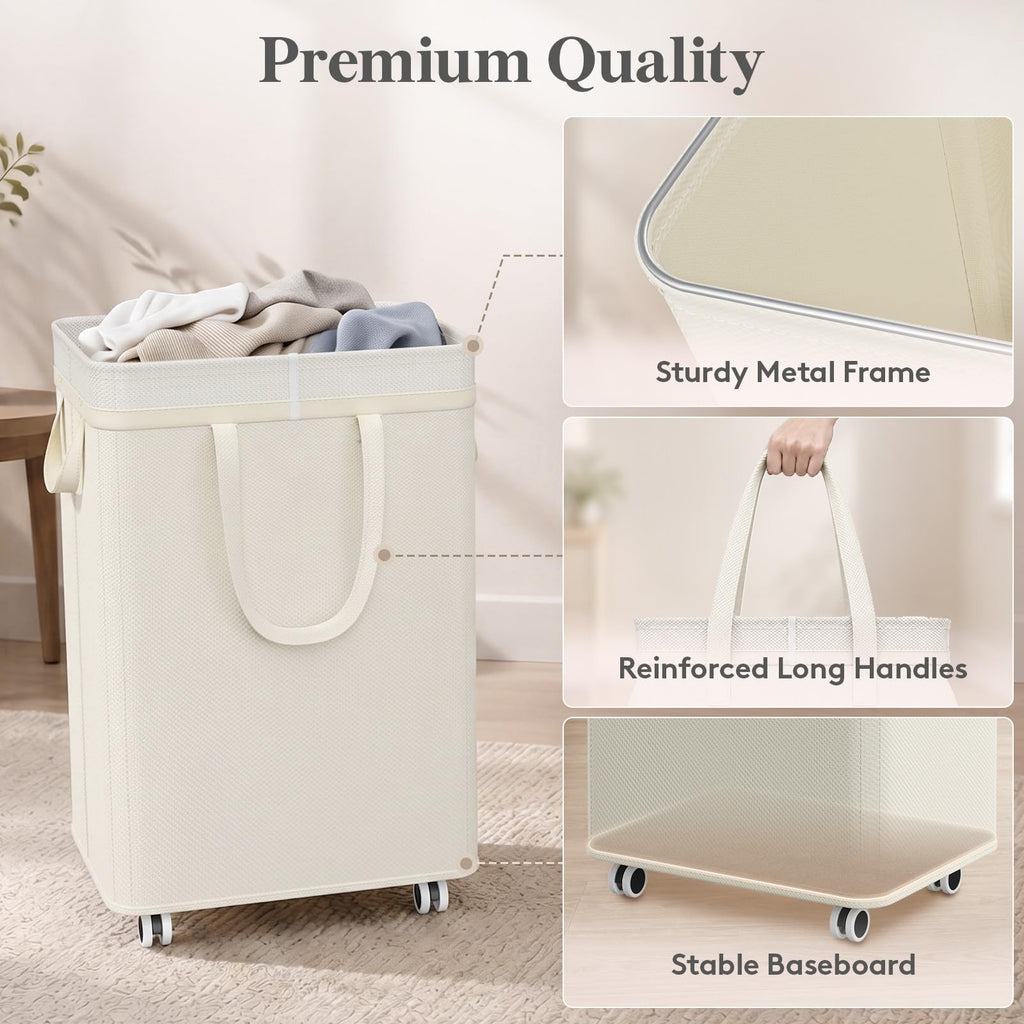 85L Laundry Hamper with Wheels, Rolling Laundry Basket with Removable Wash Bag, Large Capacity Dirty Clothes Hamper
