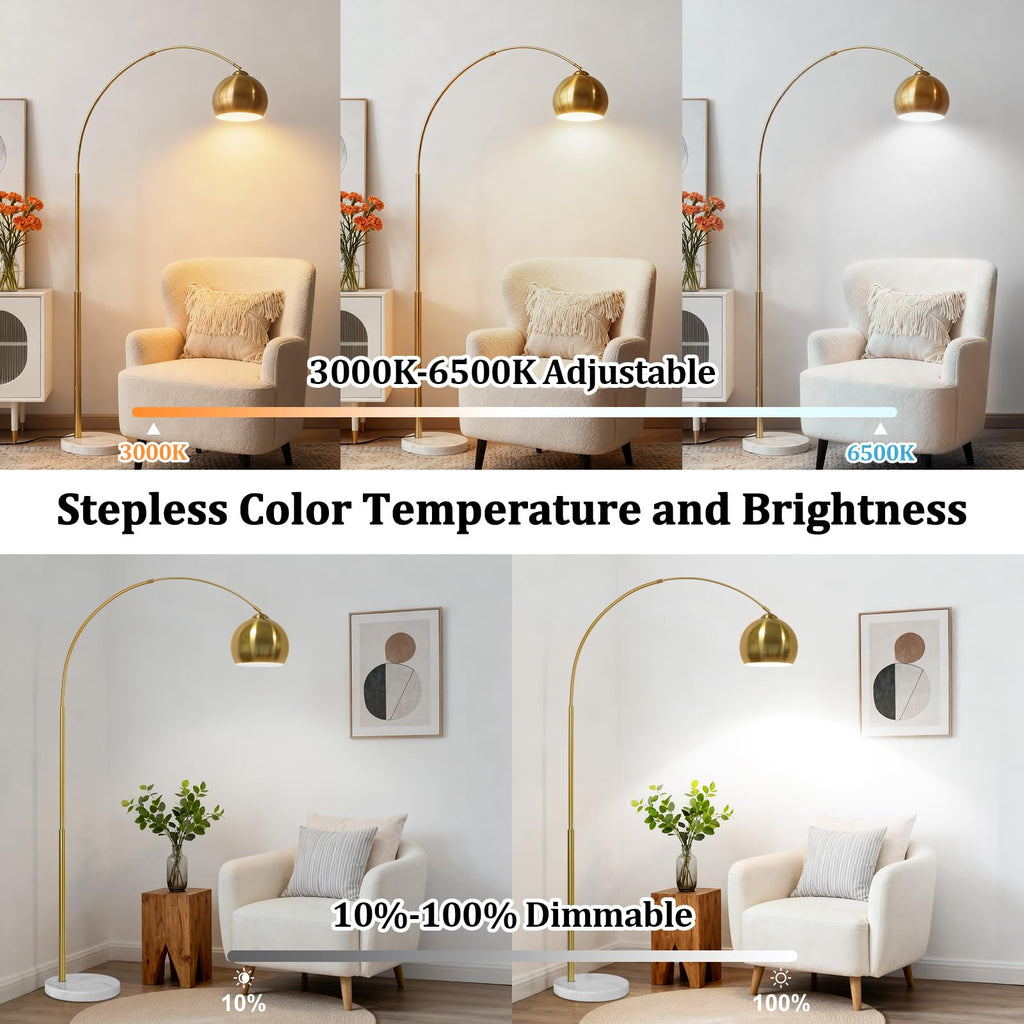 77" Arc Floor Lamp, Upgraded Gold Standing Lamp with Remote