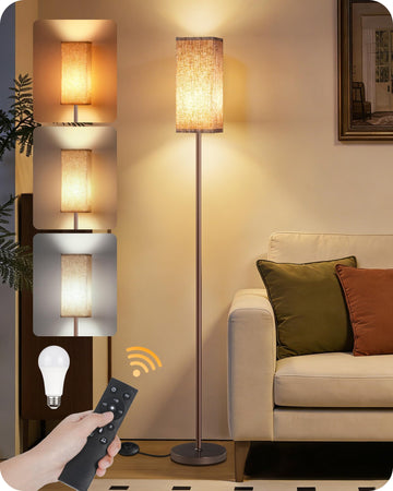 64.2'' Dimmable Floor Lamp with Remote and Foot Switch, Corner Floor Lamp, Includes 10W A19 Bulb, Modern Standing