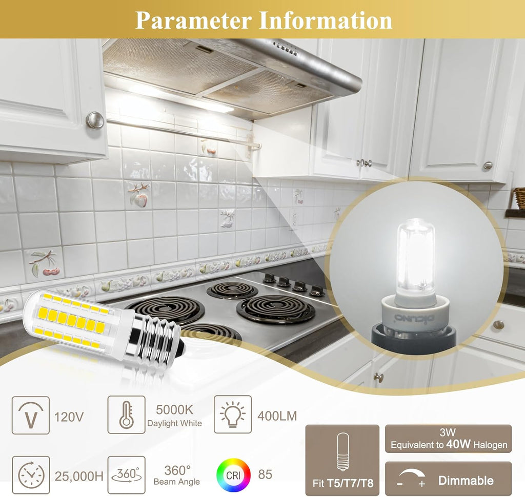 E17 LED Bulb Dimmable, 40W Equivalent, Daylight White 5000K, 2-Pack