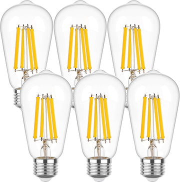 ST58 Vintage LED Edison Bulbs, 12W 6-Pack - 100W Equivalent, 1500LM Warm White 2700K, Dimmable E26 Base, 90+ CRI