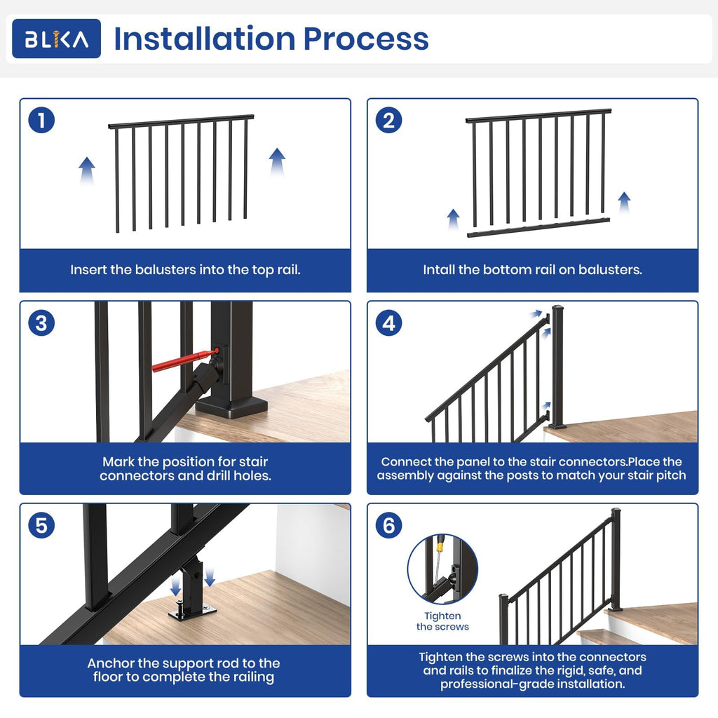 36 ". H x 4 ft. W Aluminum Stair Railing Kit with 2 39" Post