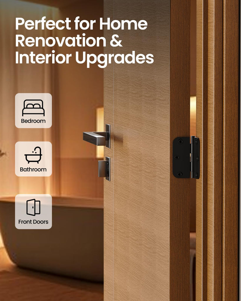 Black Door Hinges 6 Pack 3.5 Inch Rounded with 5/8" Radius Corners