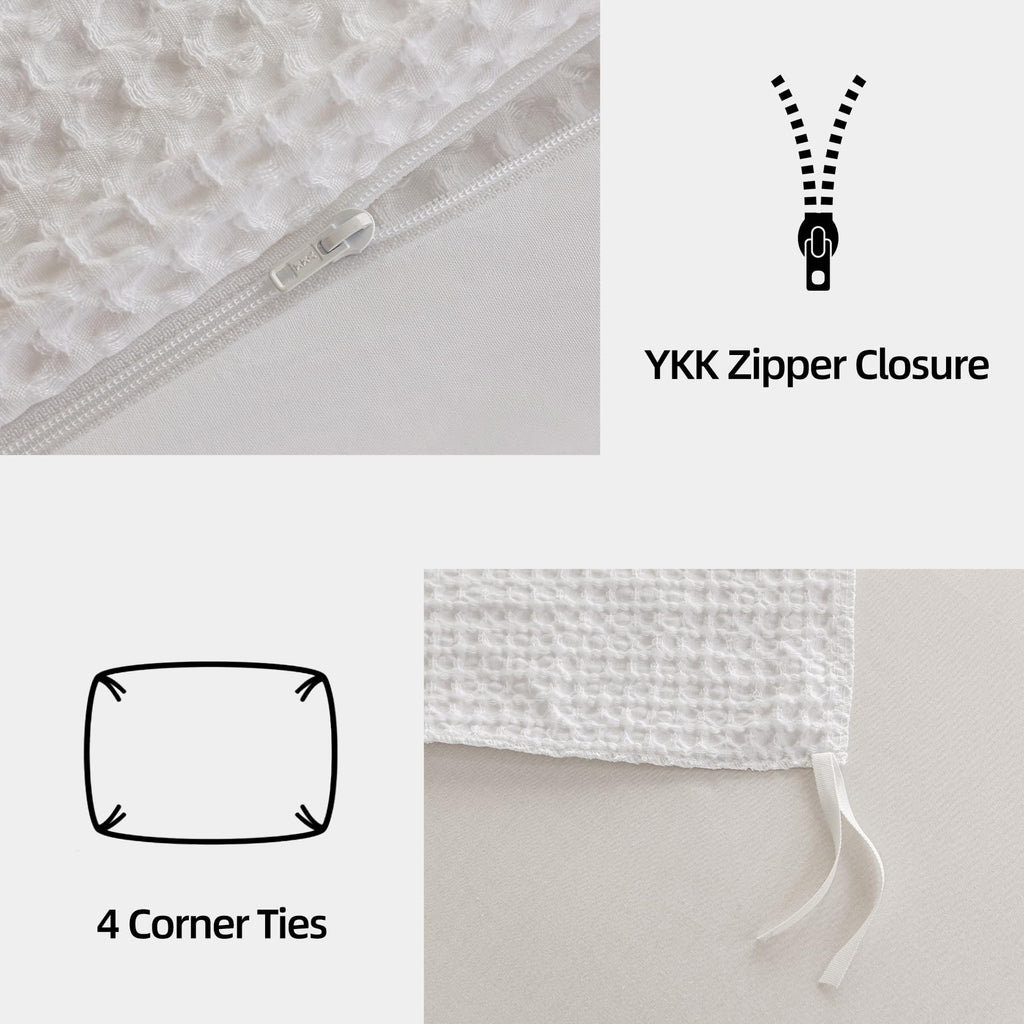 Waffle Duvet Cover Soft Breathable Cooling Luxury 3 Pcs Bedding Set with 1 Waffle Weave Duvet Cover and 2
