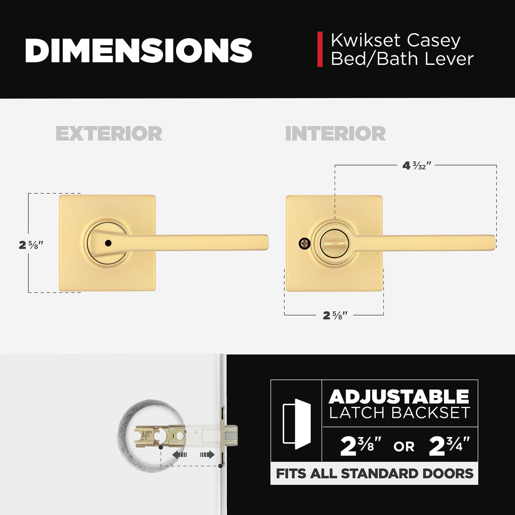 Casey Interior Privacy Door Handle with Lock, Door Lever , Satin Brass Reversible Keyless Push Button Lock Door Lever