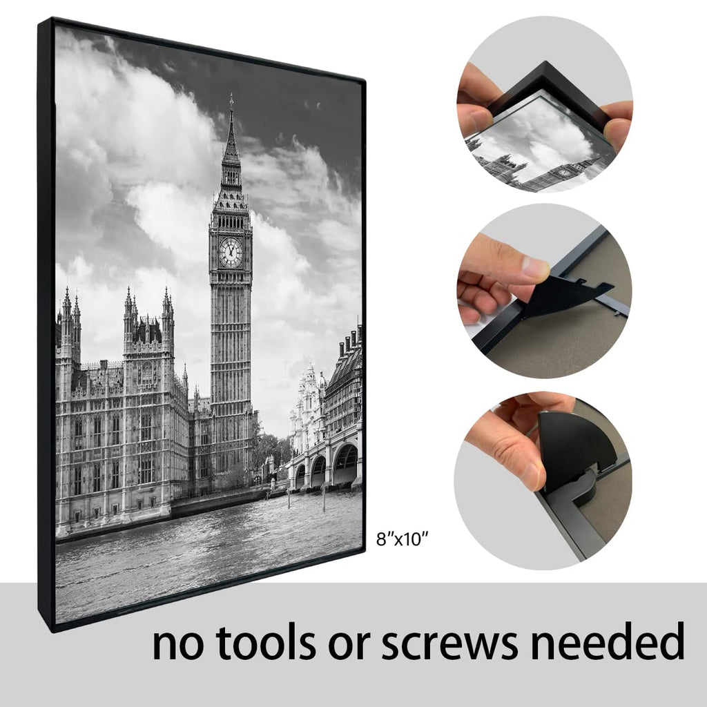 Front Loading Black Picture Frame 8x10 Set of 5 Wall and Table Mounting