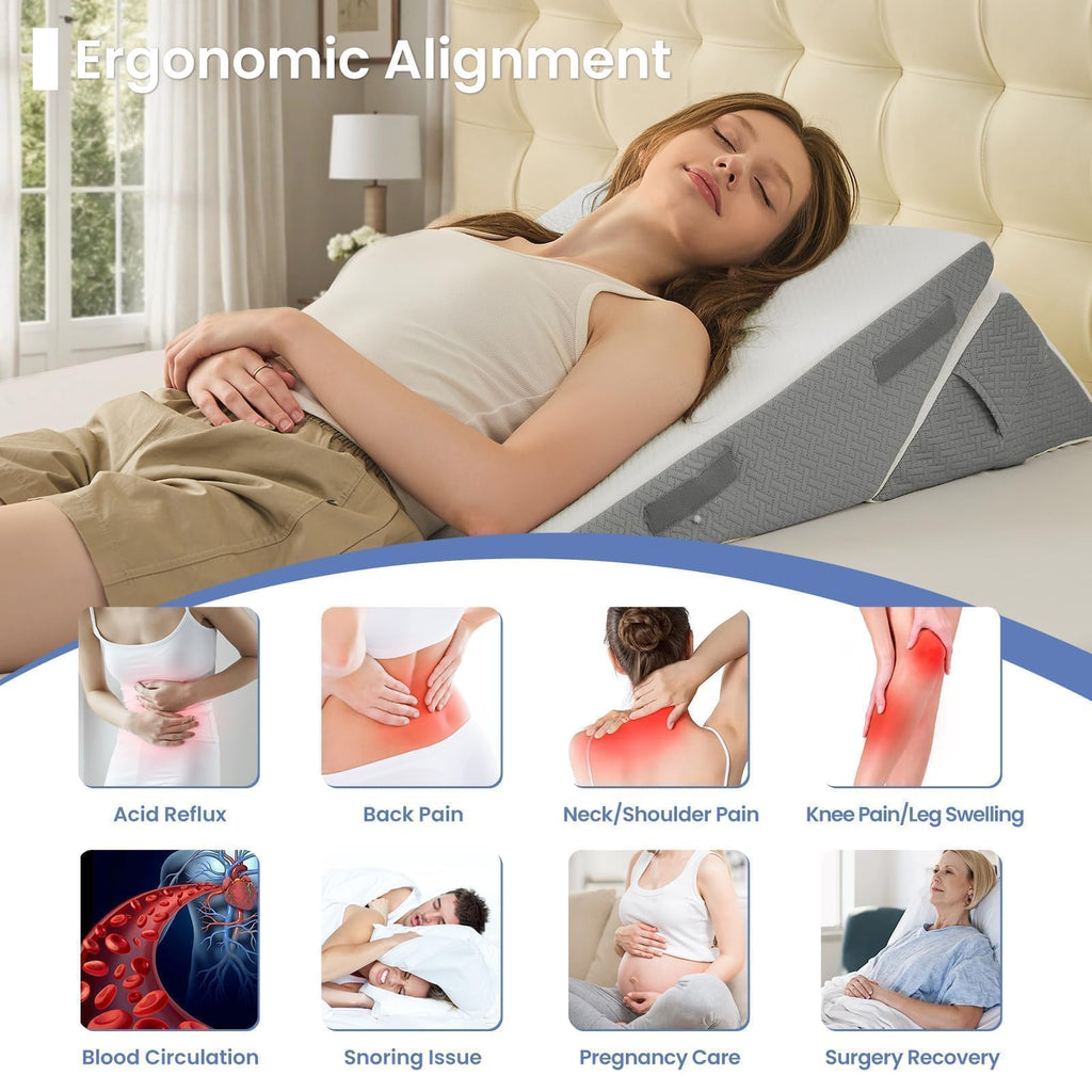 Adjustable Wedge Pillow Set for After Surgery, Dark Grey & White