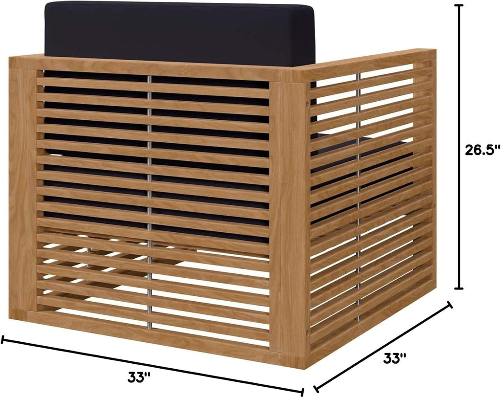 Carlsbad Modern Fabric/Teak Wood Outdoor Armchair in Navy/Natural