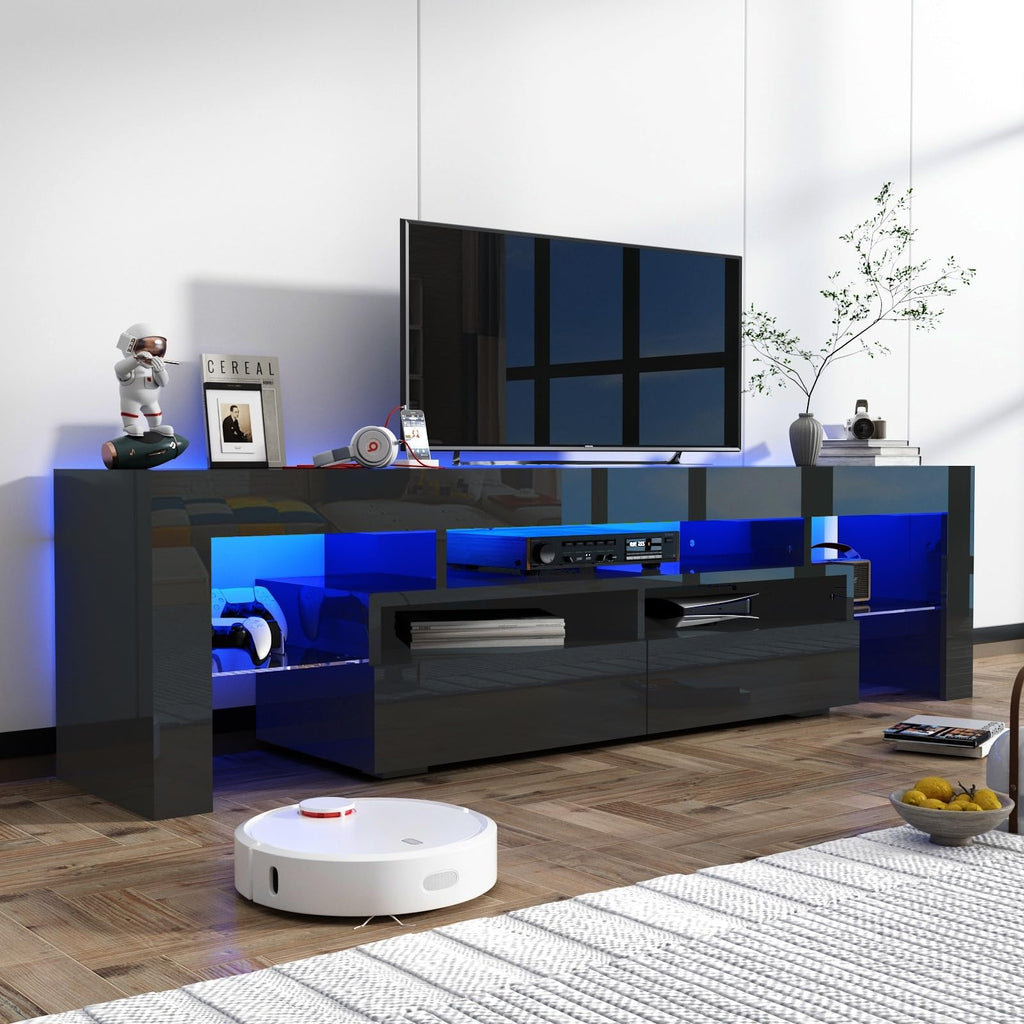 70IN LED TV Stand for 65/75/85 inch TV, High Glossy Modern Entertainment Center with Drawer and Led Lights