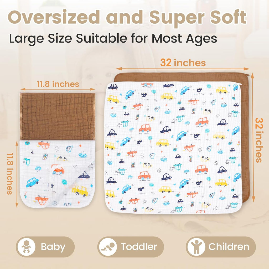 Muslin Bath Towel for Toddler 4 Pcs, 32x32 Inch 100% Muslin Cotton Baby Hooded Bath Towel and Washcloths for Babies