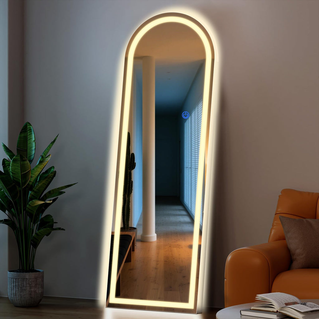 Arch Full Length Standing Mirror with LED Lights, 56"x20" Lighted Mirror with Dimming & 3 Color Lighting, Tall Mirror