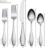 Emma 40-Piece 18/10 Silverware Set, Hammered Flatware Set, Heavy Duty Stainless Steel Cutlery Set