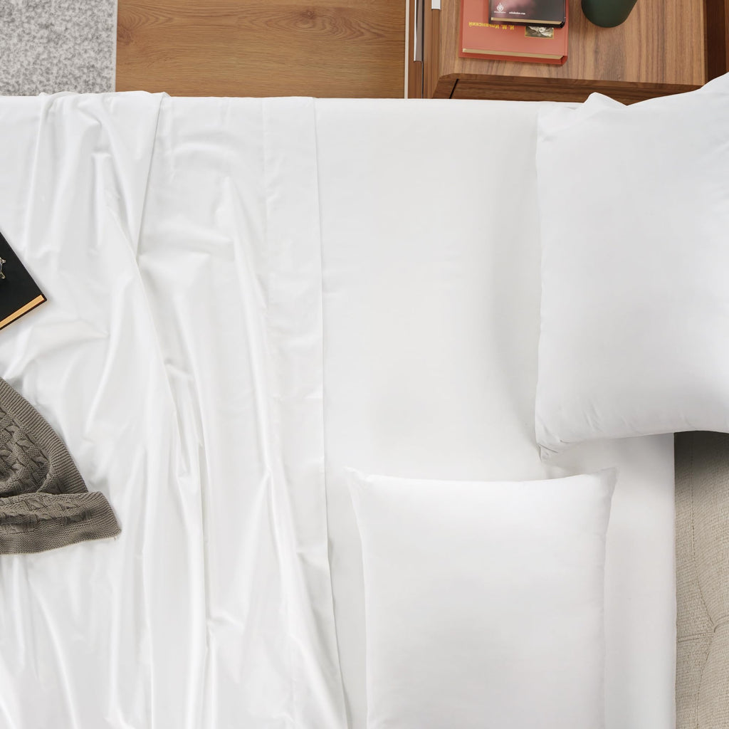 Full Bed Sheet Set, 100% Egyptian Cotton Percale, White, Crisp, 4Pc