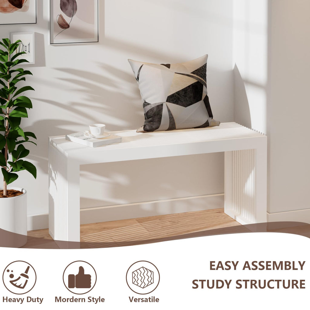 Bamboo Dining Bench 35" Indoor Wooden Shoe Benches White