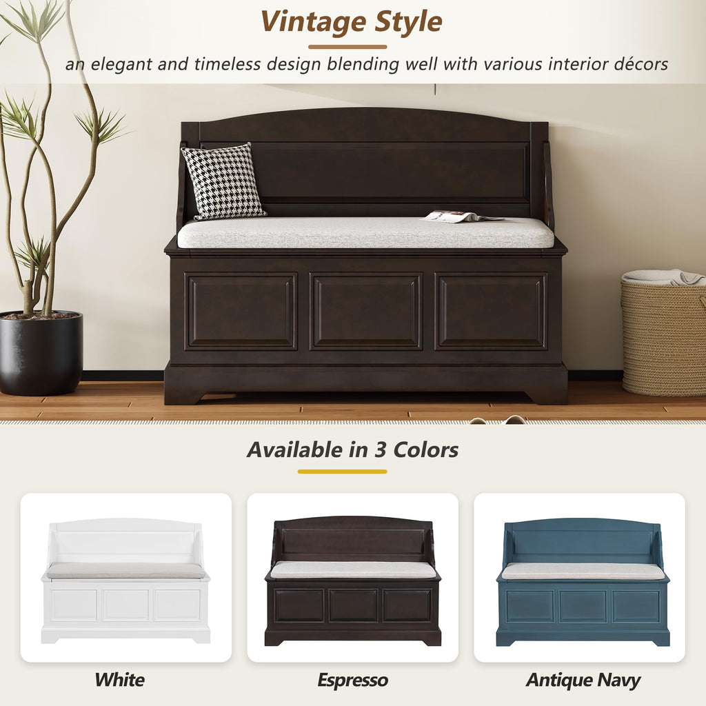 Shoe Storage Bench with Seating, 41.7" Farmhouse Entryway Bench with Cushion and Hidden Storage, Upholstered Storage