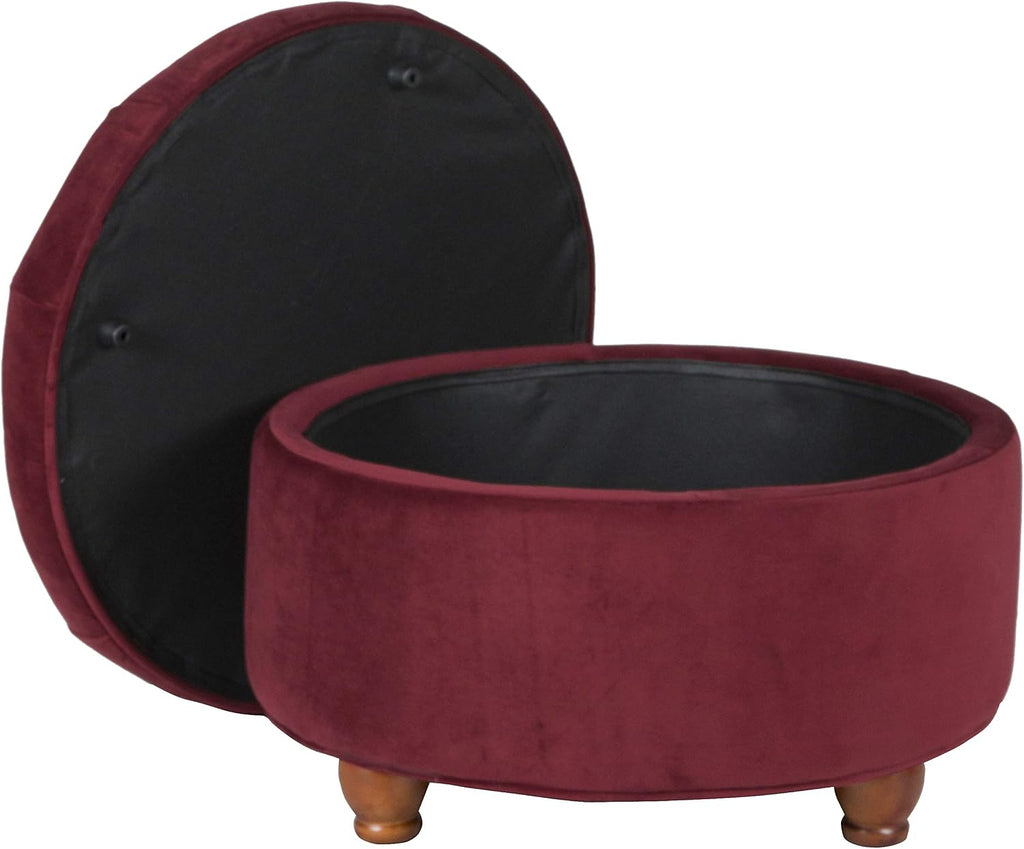 Home Decor |N8264-B119 | Large Button Tufted Velvet Round Storage Ottoman | Ottoman with Storage , Berry