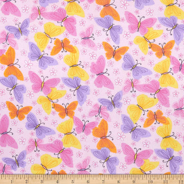 Comfy (R) Flannel Print Colorful Butterflies & Flowers, Fabric by the Yard