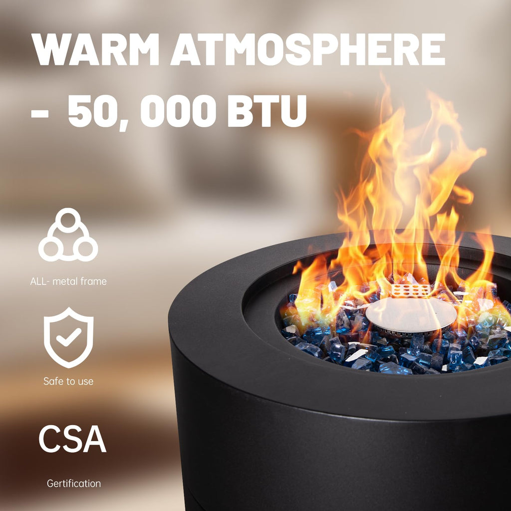 Small Propane Fire Pit Outside, 17 inch Gas Fire Pit Round Fire Column