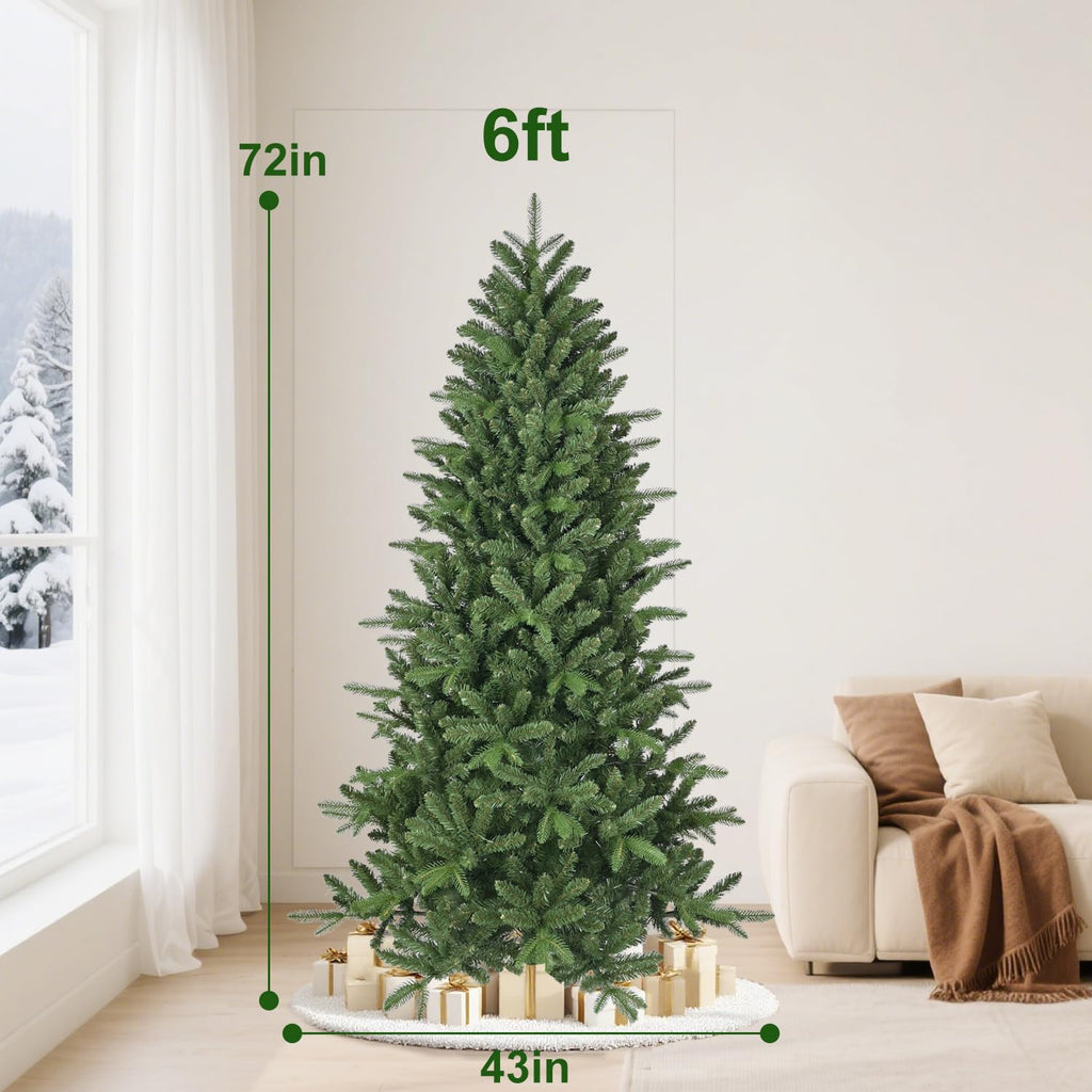 6ft Unlit Artificial Christmas Tree, Premium PE/PVC Tips, Hinged Xmas Tree for Outdoor & Indoor, Green
