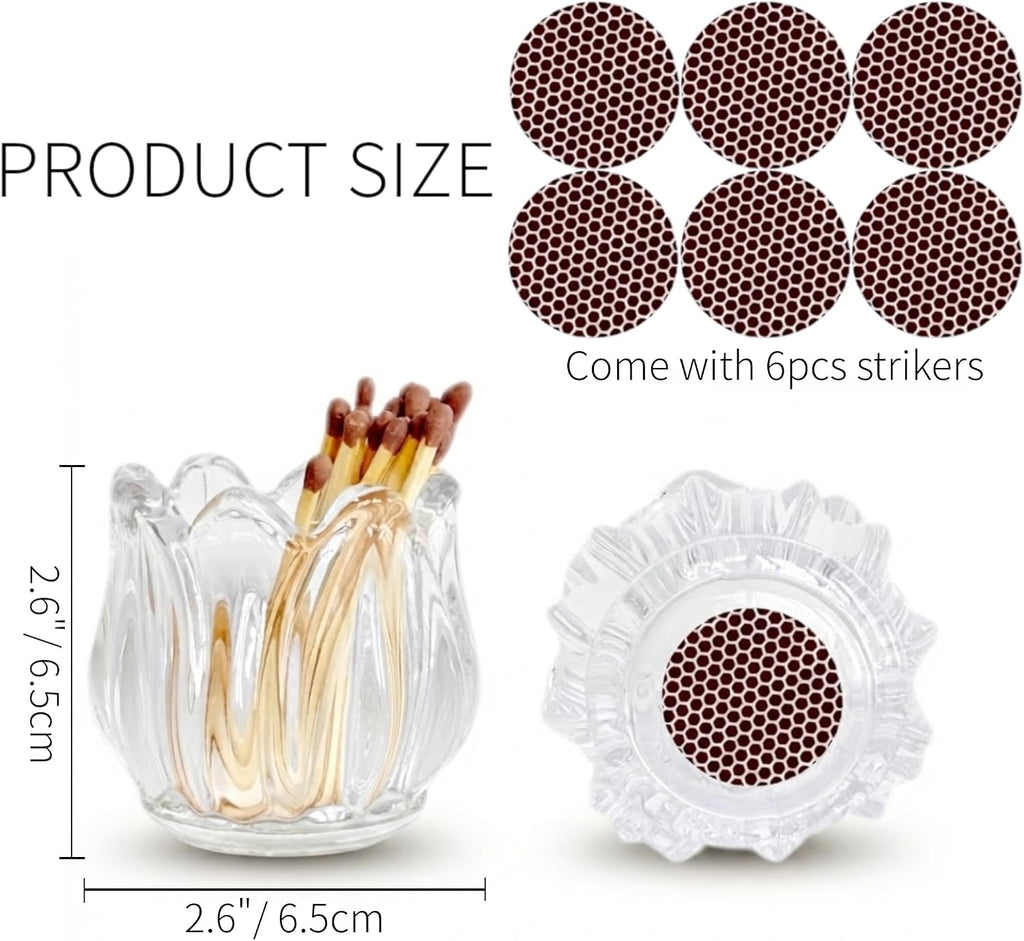 Match Holder with Striker, Glass Decorative - Set of 2