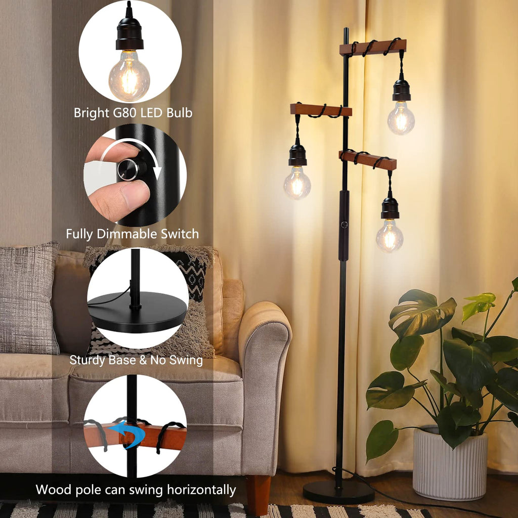 Dimmable Industrial Floor Lamp, Modern Farmhouse Tree Standing Lamps Bedroom Office Rustic Home Decor