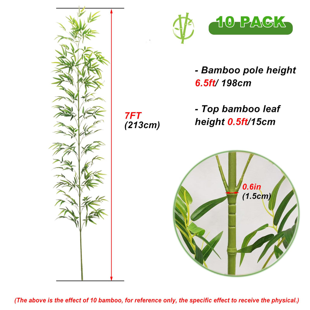 7/8ft Tall Artificial Bamboo Tree 10 Pack, Removable Faux Bamboo Outdoor with Encrypted Silk Leaves for Garden Fence