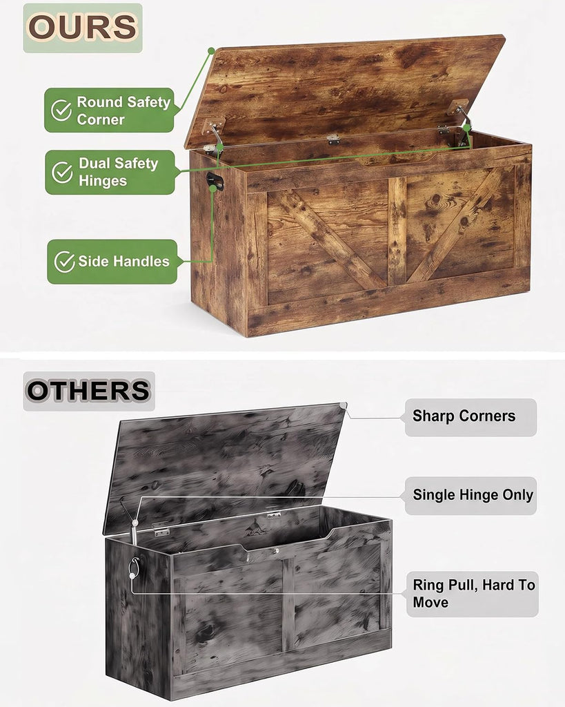 39.4" Storage Chest, Wooden Storage Bench, Rustic Brown