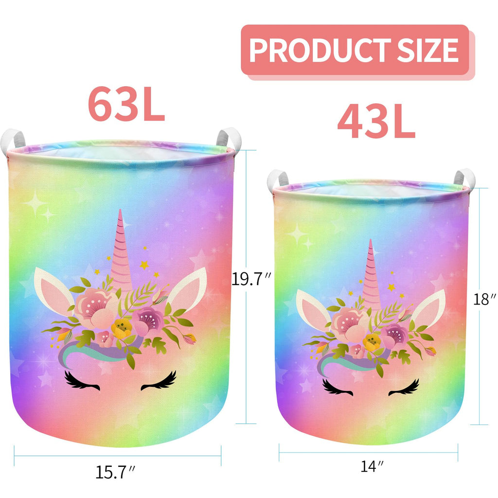Unicorn Laundry Basket Hamper Large Sized Round Storage Basket Waterproof Bin Collapsible Laundry Basket for Room