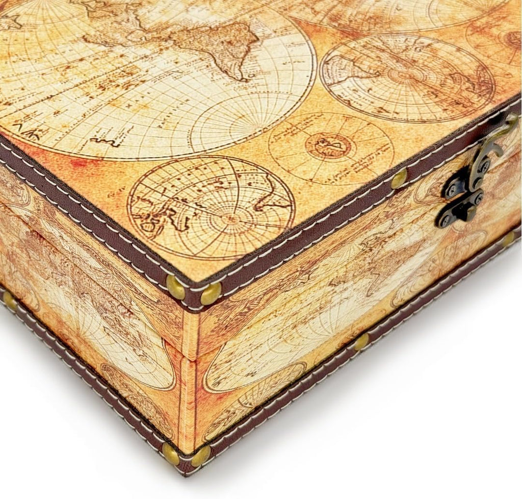 Vintage Wooden Storage Box - Treasure Chest Themed Gift, Keepsake Box for Trinkets, Jewelry, Mementos - Global Decor