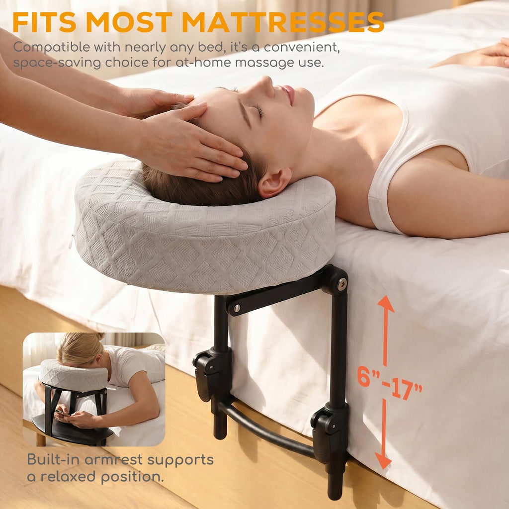 Massage Headrest for Bed, Adjustable Bed Face Cradle Holder with Armrest