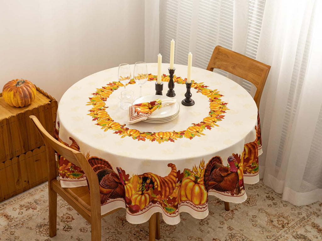 Fall Thanksgiving Tabletop Collection Dining Decoration Parties Harvest, Harvest Party, Tablecloth, 70" Round