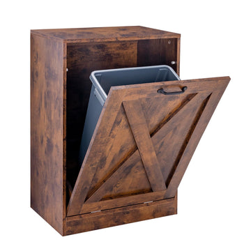 13 Gallons Tilt Out Trash Can Cabinet, Wooden Free Standing Kichen Waste Bin Recycling Cabinet Hidden Trash Cabinet
