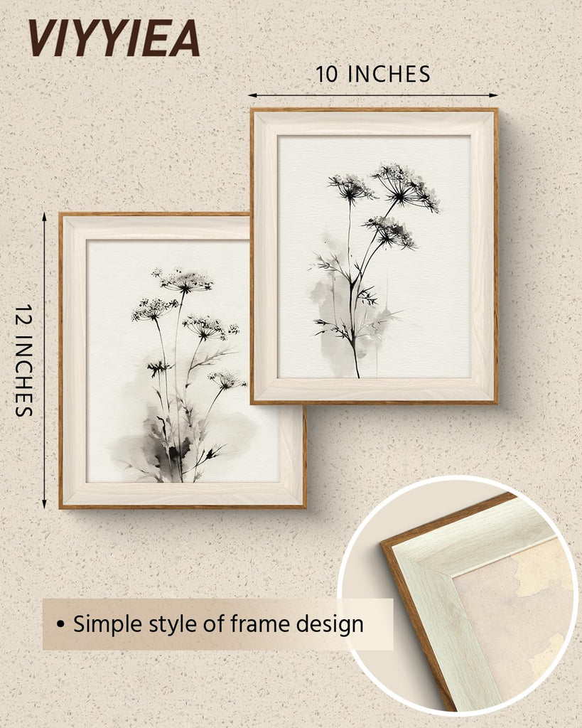 Framed Minimalist Wildflower Botanical Wall Art Set, 10×12 Inch