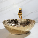 Gold Ceramic Bathroom Vessel Sink with Faucet and Drain Combo Bowl Above Counter Vessel Sink Oval for Modern Luxury