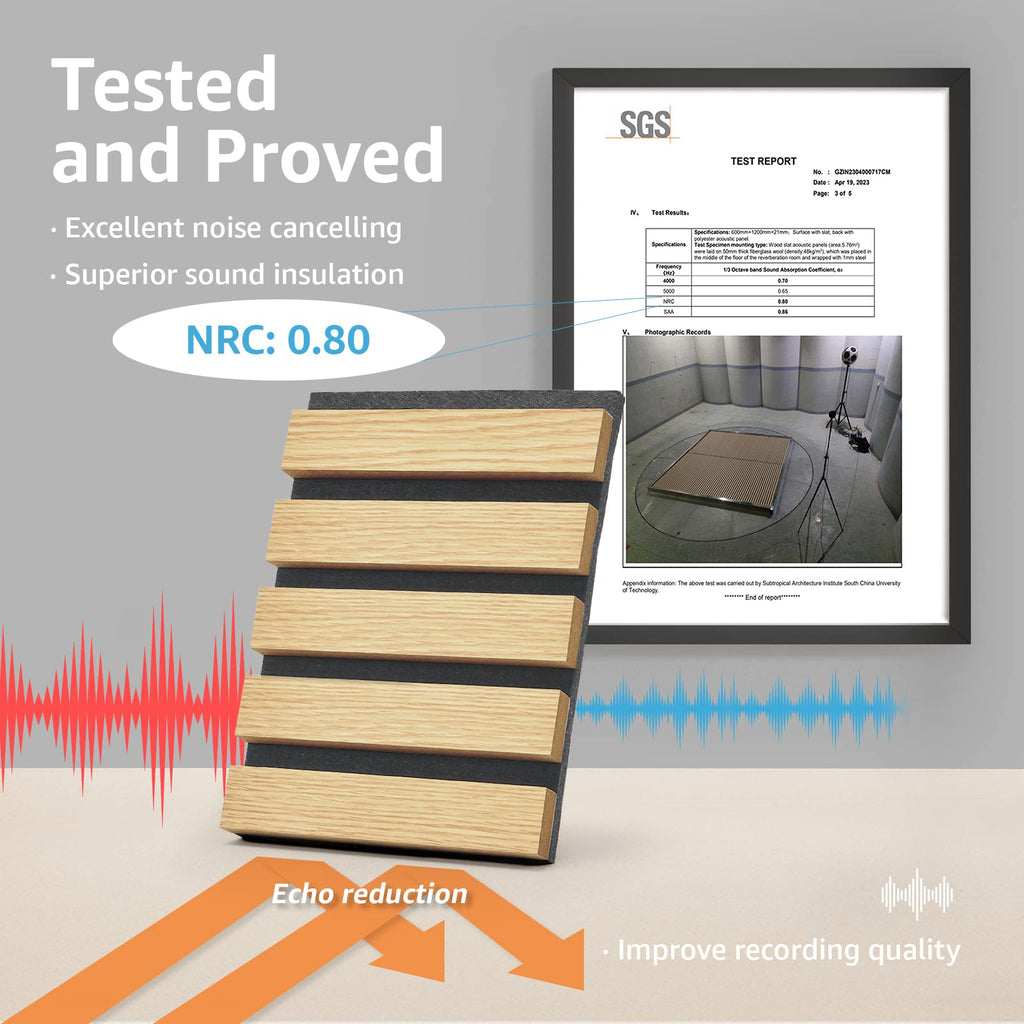 4-Pack Soundproof Wood Slat Wall Panels, 94.5 x 7.9 Inch, Oak