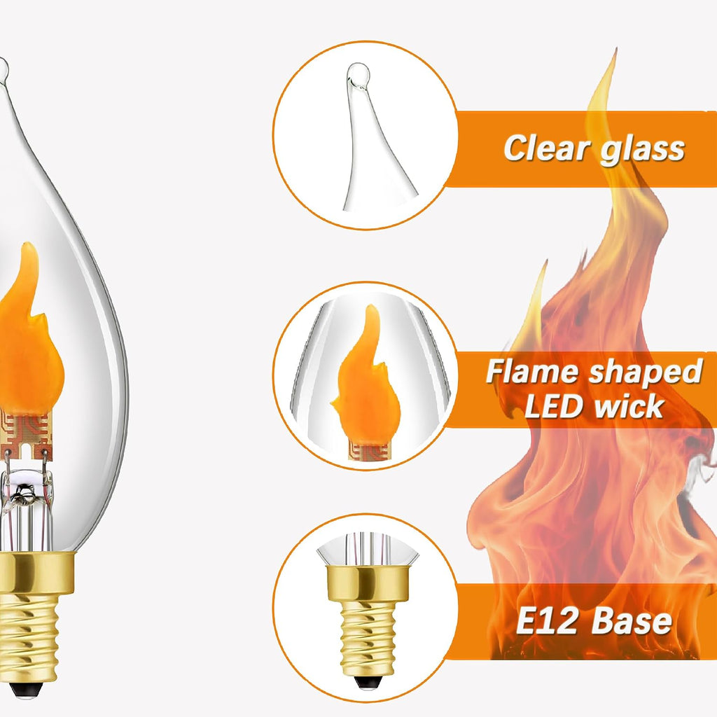 Flickering Flame Light Bulbs,E12 Flicker Candelabra Flame LED Bulb,2Pack