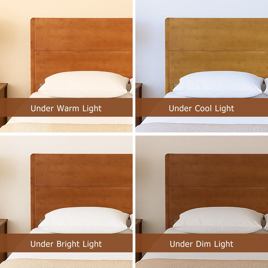 King Size Bamboo Platform Bed Frame with Tall Headboard, Brown