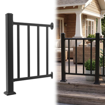 36in H X 2 Ft Deck Railing Kit, Black Porch Railing with Post, 1 Post+1 Panel All-in-One Installation, AAMA 2604 Coat