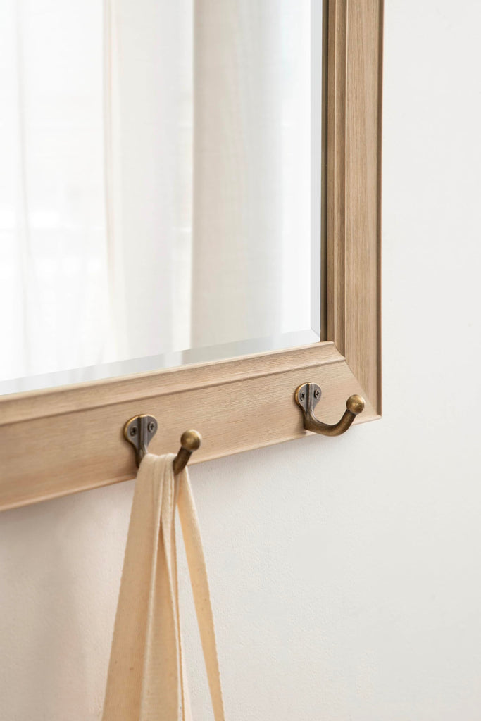 Pub Mirror with 5 Metal Hooks, Rustic Gray