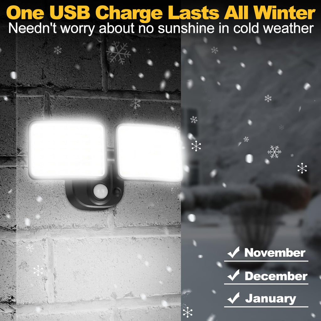 Rechargeable Battery Operated Light, 2500& Motion Sensor Security Light(1-3 Months Endurance), USB Charging LED