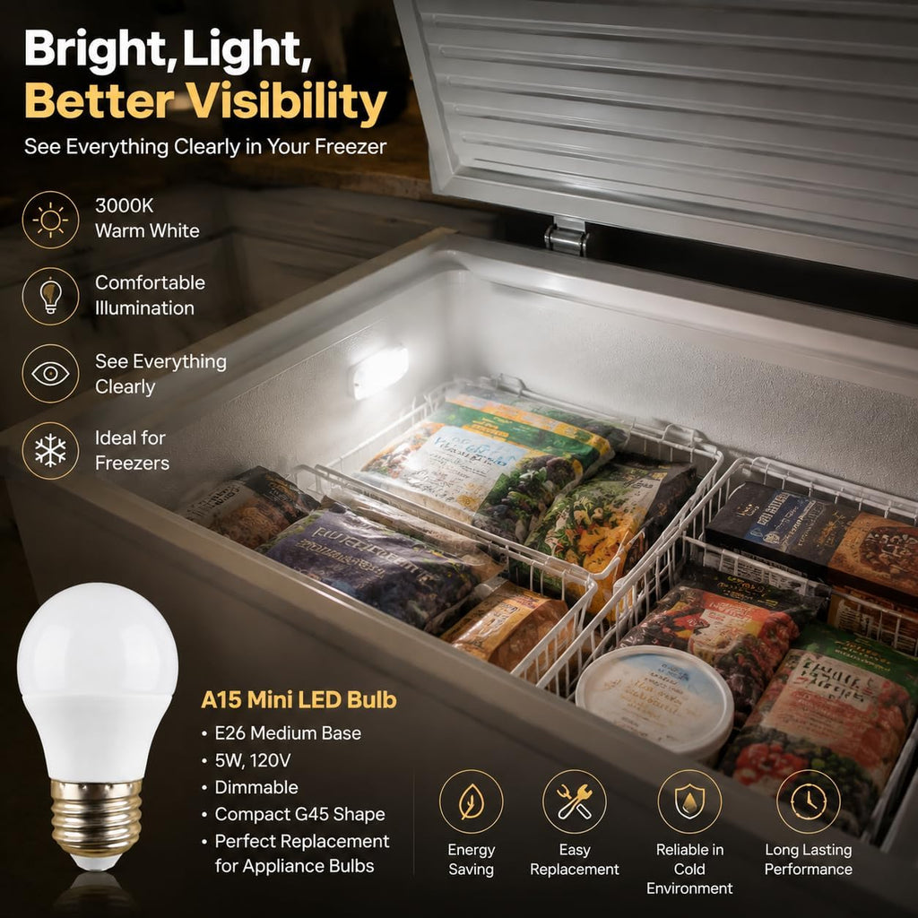 E26 Range Hood Bulbs, Dimmable A15 LED Appliance Bulb, 5W Refrigerator Lamp