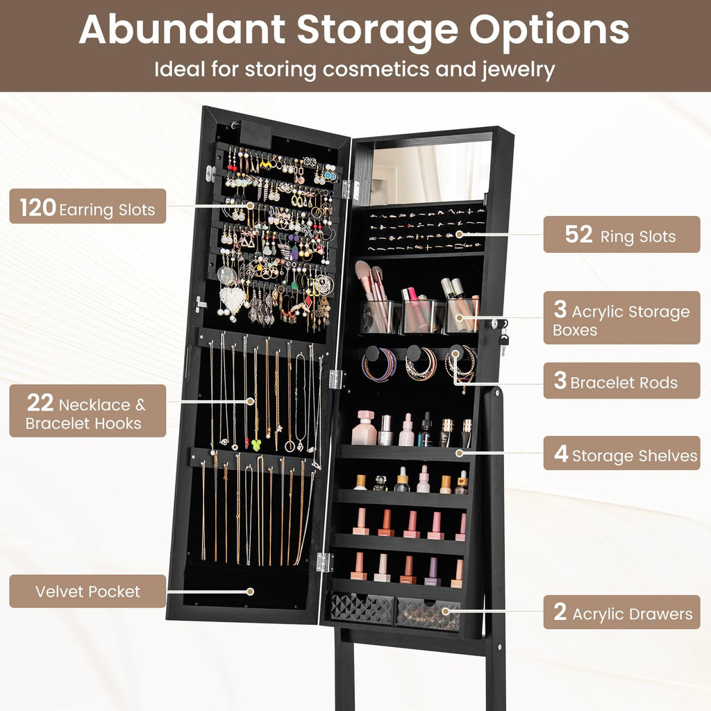 Standing Jewelry Cabinet with Full Length Mirror & 20 Warm Lights