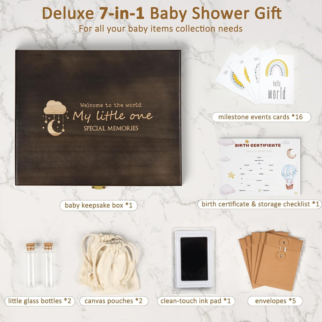 Baby Keepsake Box Wooden with 6 Additional Items