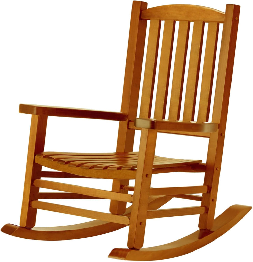 Wooden Oversized Porch Rocker Chair with High Back and Armrest, All Weather Slatted Rocker for Backyard, Garden, 400