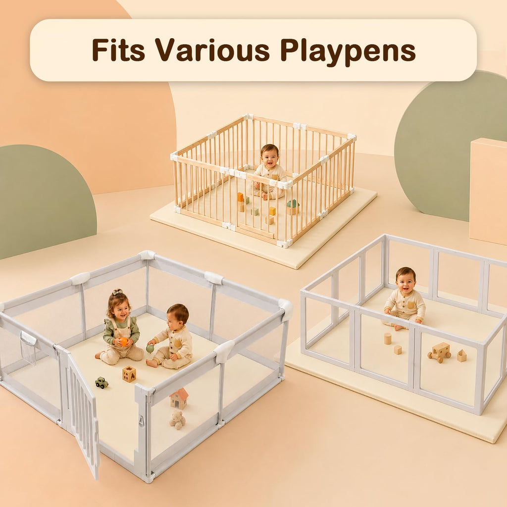 Vegan Leather Baby Play Mat, 79x59 Thick Cushioned Waterproof Playpen Mat, Stylish Removable Cover Floor Mat