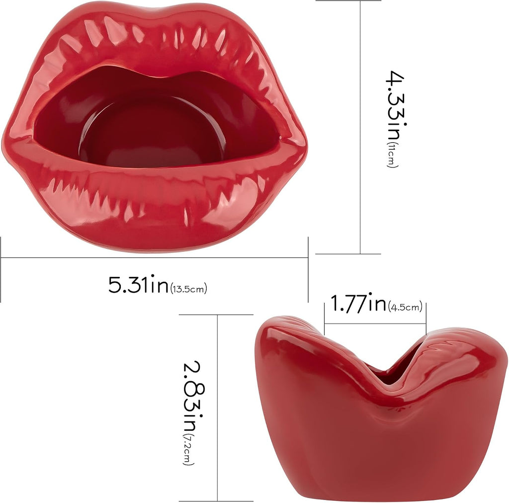 Red Lip Shaped Ceramic Jewelry Tray, Ring Dish