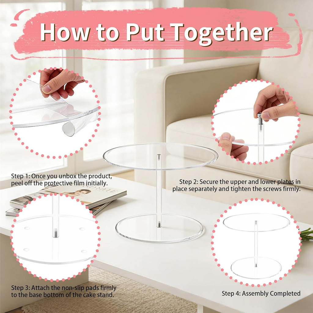 Acrylic Cake Stand, 10" Clear Mini Dessert Display for Wedding Party