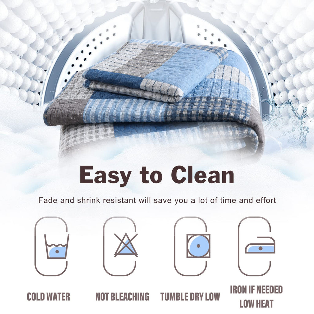 100% Cotton Quilt Farmhouse Plaid 3-Pieces Bedding