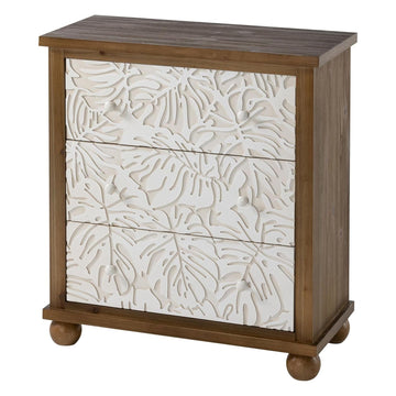 Rustic Farmhouse Dresser with Leaves Pattern Carved, 3-Drawer Vintage French Country Nightstand, Distressed Finish