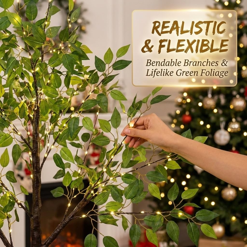 6FT Artificial Ficus Silk Tree with 400 LED Fairy Lights Indoor